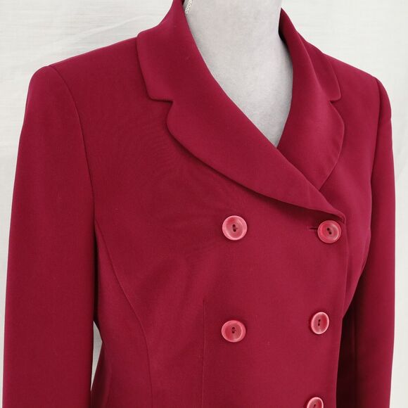 Le Suit Jacket Petites 8P Raspberry Pink Crepe Lined Double Breasted Career - Picture 6 of 13